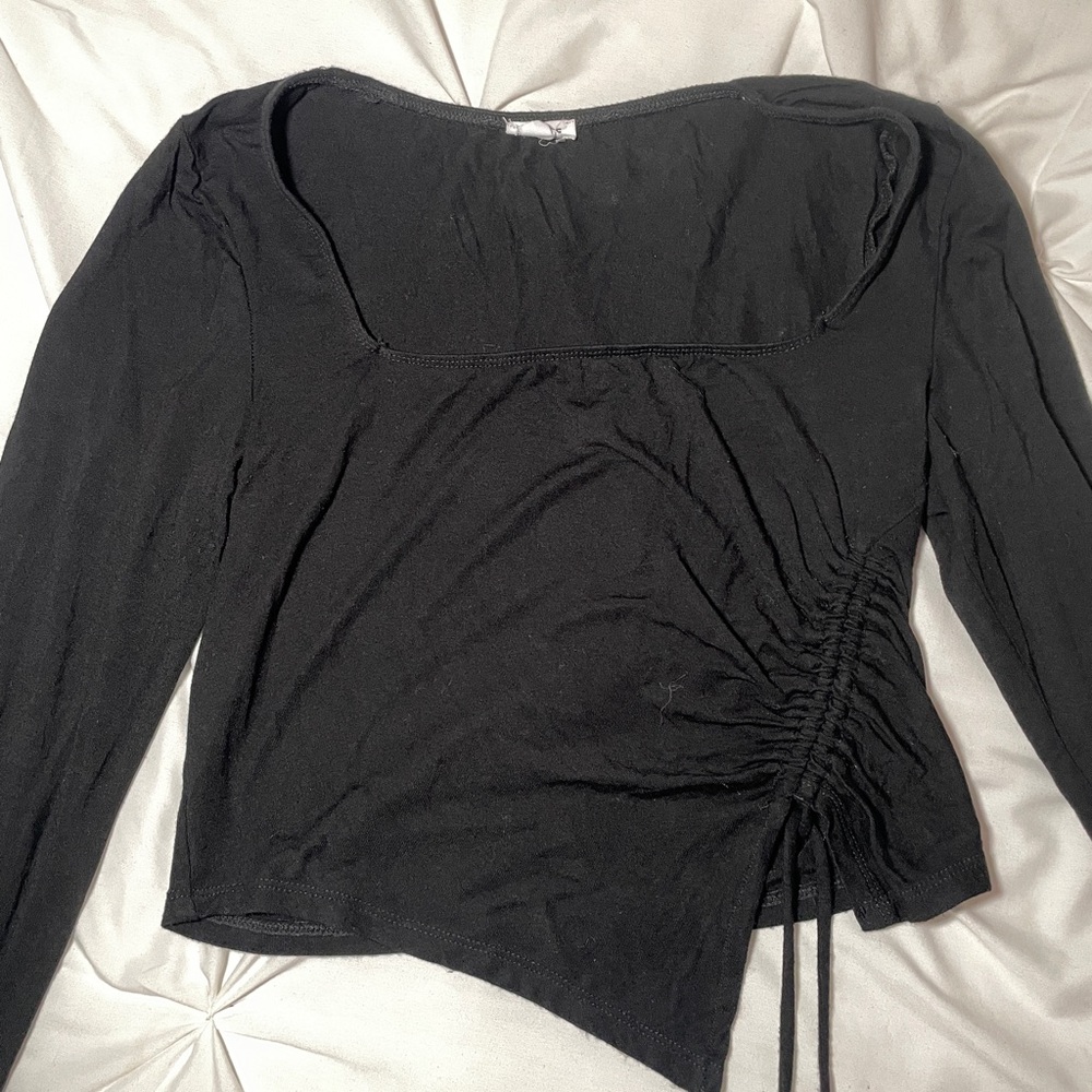 Garage Gray Long Sleeve Asymmetrical Blouse with Ruched Detail